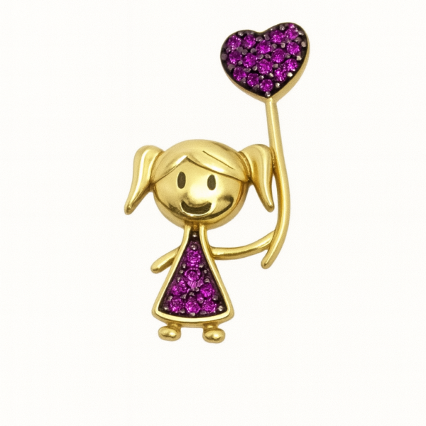 Pingente Menina com Balão e Pedras