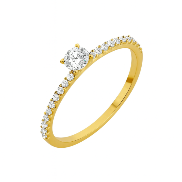 Anel Solitário com Pedras Laterais