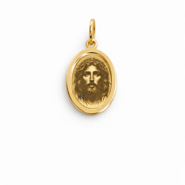 Pingente Placa Oval com Face de Cristo