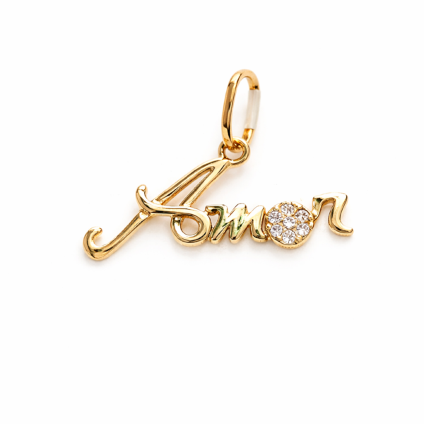 Pingente "Amor" com Pedras em Ouro 10k