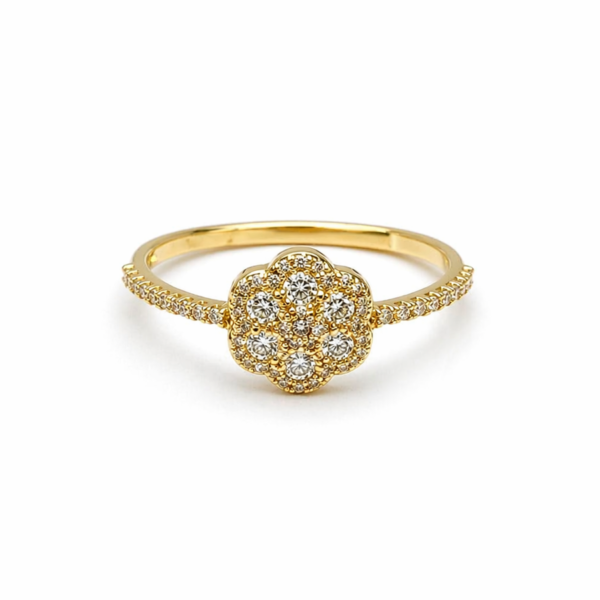 Anel Chuveiro Flor com Moissanite em Ouro 10k