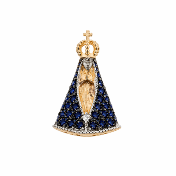 Pingente N. Sra. Aparecida com Pedras em Ouro 10k
